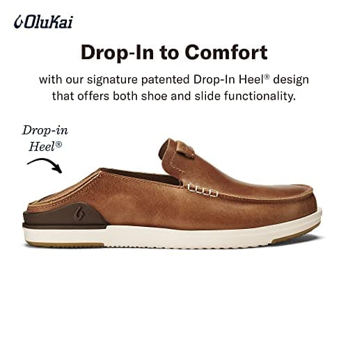 OLUKAI Kakaha Men's Slip-On Leather Sneakers with Gel Insert & Wet Grip Rubber