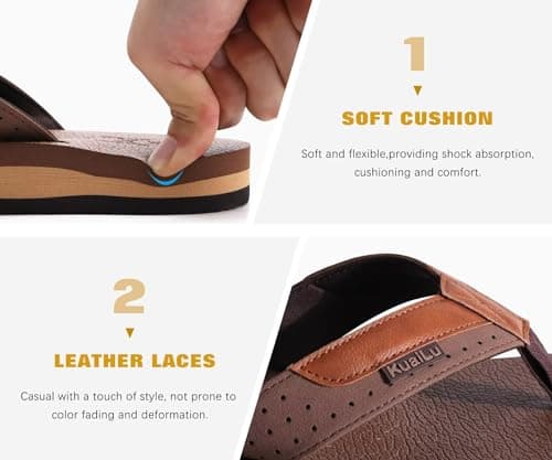 KuaiLu Men's Yoga Mat Leather Flip Flops with Arch Support