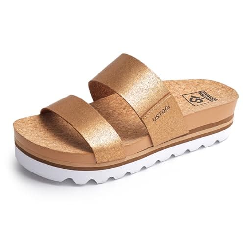 Ustogi Arch Support Flatform Sandals for Women Summer Cushioned Beach Slides