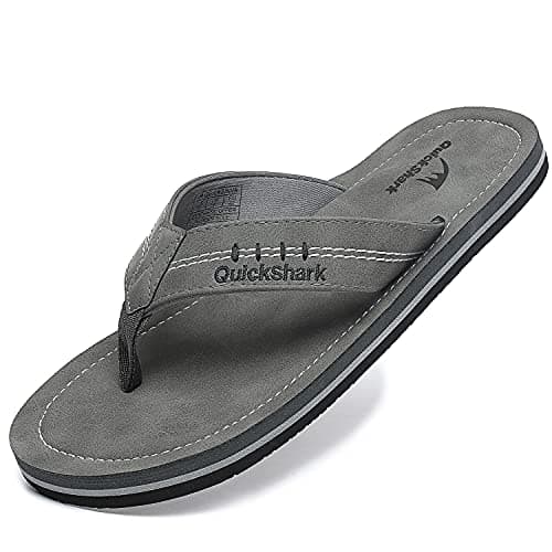 Quickshark Men's Arch Support Leather Thong Flip Flops Beach Slippers