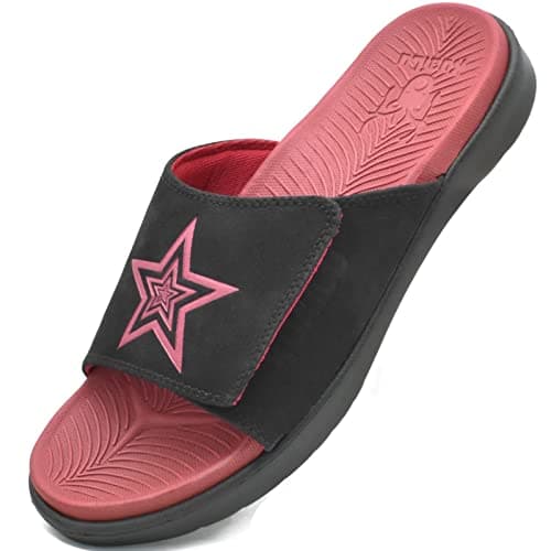 KuaiLu Mens Soft Cushion Arch Support Slides for Plantar Fasciitis Summer Slippers Size 7-15