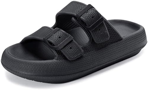 Weweya Adjustable Double Buckle Slides - EVA Flat Sandals for Men and Women