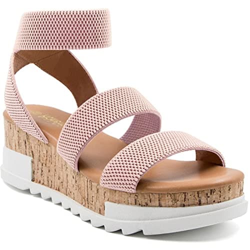 Athlefit Women's Wedge Sandals with Cork Strap Platform