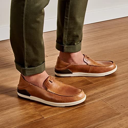 OLUKAI Kakaha Men's Slip-On Leather Sneakers with Gel Insert & Wet Grip Rubber