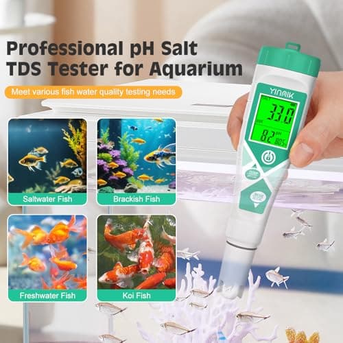 Salt pH Tester for Aquariums, Pools, and Hydroponics 5-in-1 TDS EC Salinity Meter