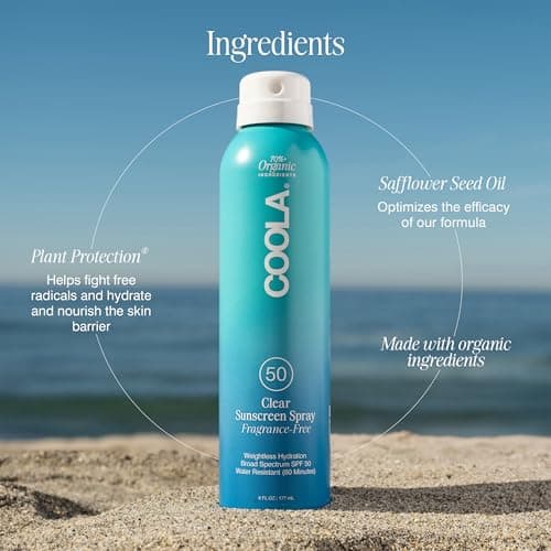 COOLA Organic SPF 50 Sunblock Spray, Daily Protection, 6 Fl Oz