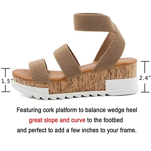Athlefit Women's Wedge Sandals with Cork Strap Platform