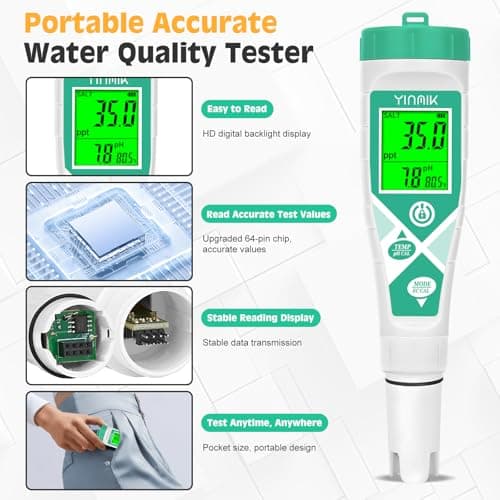 Salt pH Tester for Aquariums, Pools, and Hydroponics 5-in-1 TDS EC Salinity Meter