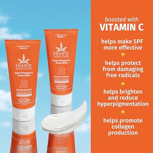 Hempz Daily Body Sunscreen SPF 50, Sweet Pineapple, Reef Safe, Vegan, 6 oz