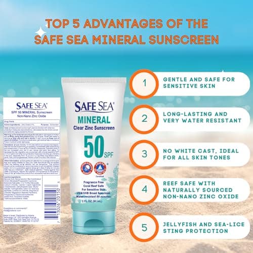 Safe Sea Zinc Oxide SPF 50 Mineral Face Sunscreen | Anti-Jellyfish Sting, 2 oz (60ml)