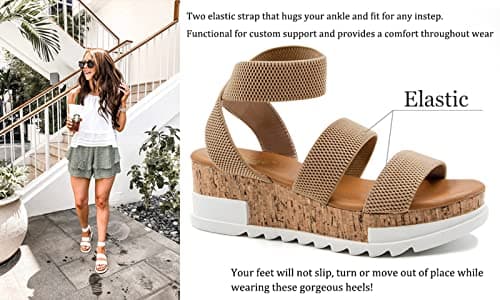 Athlefit Women's Wedge Sandals with Cork Strap Platform