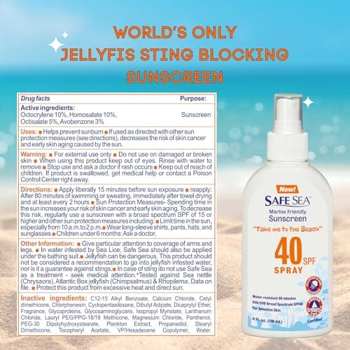 Coral Reef-Safe SPF 40+ Waterproof Sunscreen, Anti-Jellyfish Sting – Body & Face 4 Fl oz Spray
