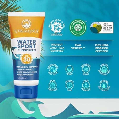 Stream2Sea Biodegradable SPF 30 Sunscreen - Reef Safe, Non-Greasy & Moisturizing, 3 Fl oz