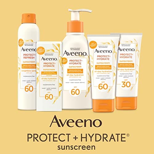 Aveeno Protect + Hydrate Broad Spectrum SPF 60 Sunscreen Lotion, Prebiotic Oat, 12 FL OZ