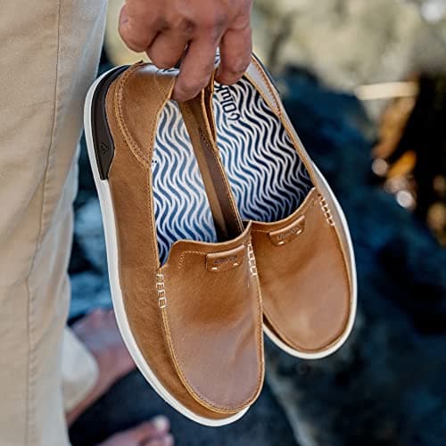 OLUKAI Kakaha Men's Slip-On Leather Sneakers with Gel Insert & Wet Grip Rubber