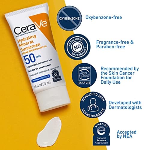 CeraVe Mineral Face Sunscreen SPF 50, Oil Free, Travel Size