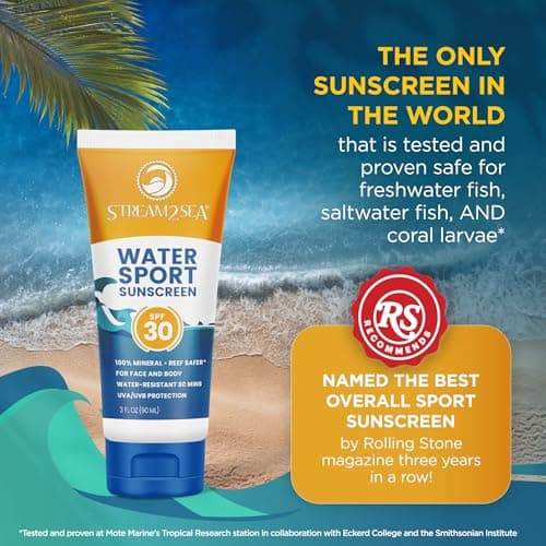Stream2Sea Biodegradable SPF 30 Sunscreen - Reef Safe, Non-Greasy & Moisturizing, 3 Fl oz