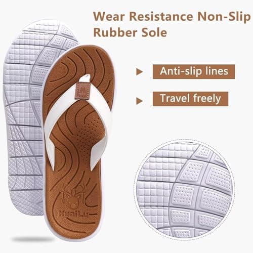 KuaiLu Women's Casual Comfortable Cushion Flip Flops with Arch Support