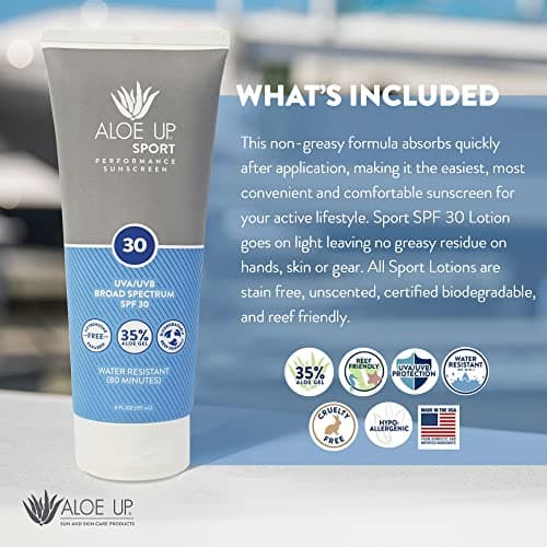 Aloe Up Sport Sunscreen Lotion SPF 30 - Broad Spectrum UVA/UVB Protection - 6 Oz.