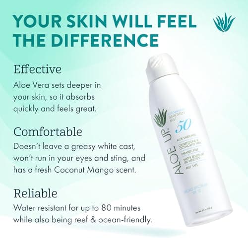 Aloe Up Continuous Sunscreen SPF 50 - Broad Spectrum UVA/UVB Protection - Moisturizing Coconut & Mango