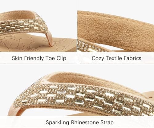 ONCAI Women's Rhinestone Flip Flops for Summer Comfort and Style