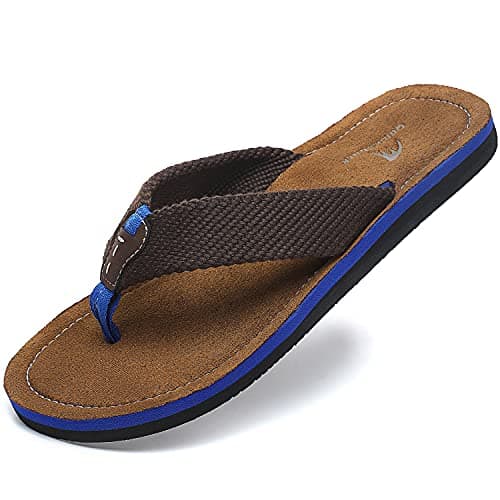 Quickshark Men's Arch Support Leather Thong Flip Flops Beach Slippers