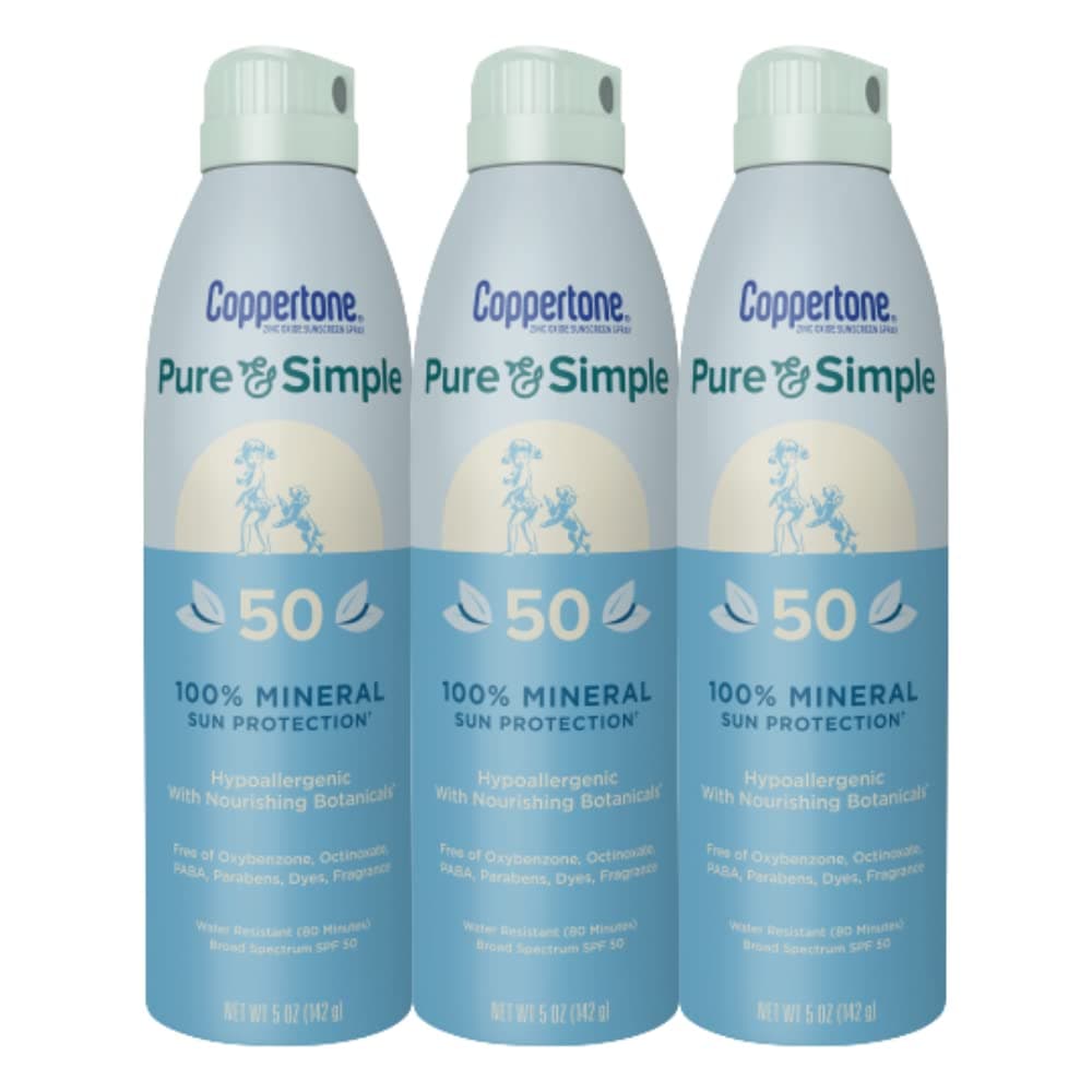 Coppertone Pure and Simple Spray Sunscreen SPF 50, 5 Ounce (Pack of 3)