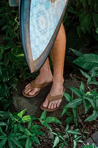 OLUKAI Tuahine Men's Quick Dry Beach Flip-Flops, Waterproof Leather & Wet Grip Soles