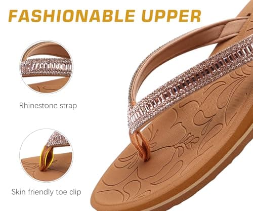 ONCAI Women's Rhinestone Flip Flops with Arch Support & Plantar Fasciitis Relief