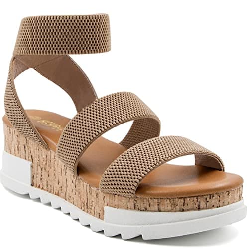 Athlefit Women's Wedge Sandals with Cork Strap Platform