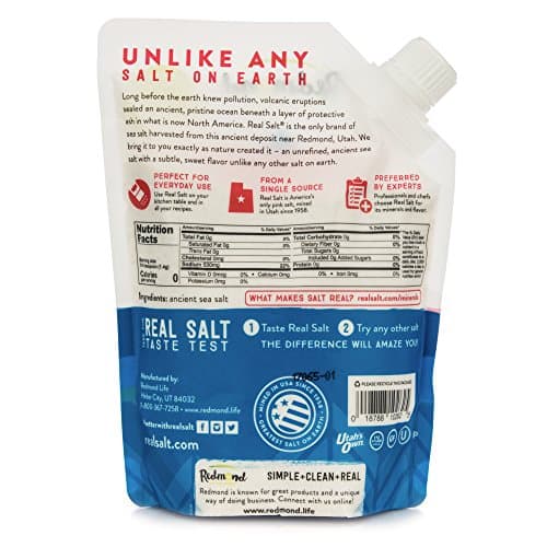 REDMOND Real Salt Fine Unrefined Mineral Sea Salt, 16 Ounce Pouch (2 Pack)