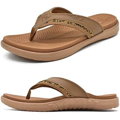KuaiLu Mens Comfort Flip Flops with Arch Support for Plantar Fasciitis Outdoor Summer Beach