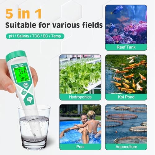 Salt pH Tester for Aquariums, Pools, and Hydroponics 5-in-1 TDS EC Salinity Meter
