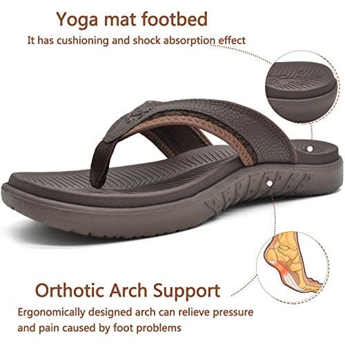 KuaiLu Mens Comfort Flip Flops with Arch Support for Plantar Fasciitis Outdoor Summer Beach