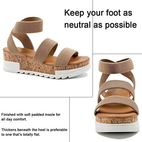 Athlefit Women's Wedge Sandals with Cork Strap Platform