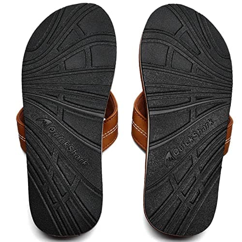 Quickshark Men's Arch Support Leather Thong Flip Flops Beach Slippers