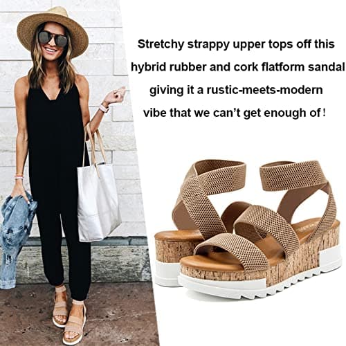 Athlefit Women's Wedge Sandals with Cork Strap Platform