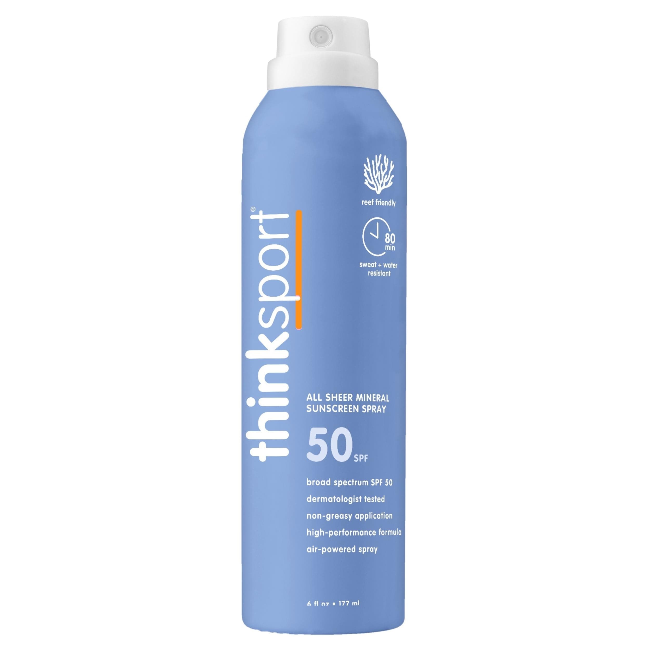 Thinksport All Sheer SPF 50 Mineral Sunscreen, 6 Fl Oz, Water Resistant, Reef Safe, Broad Spectrum UVA/UVB Protection