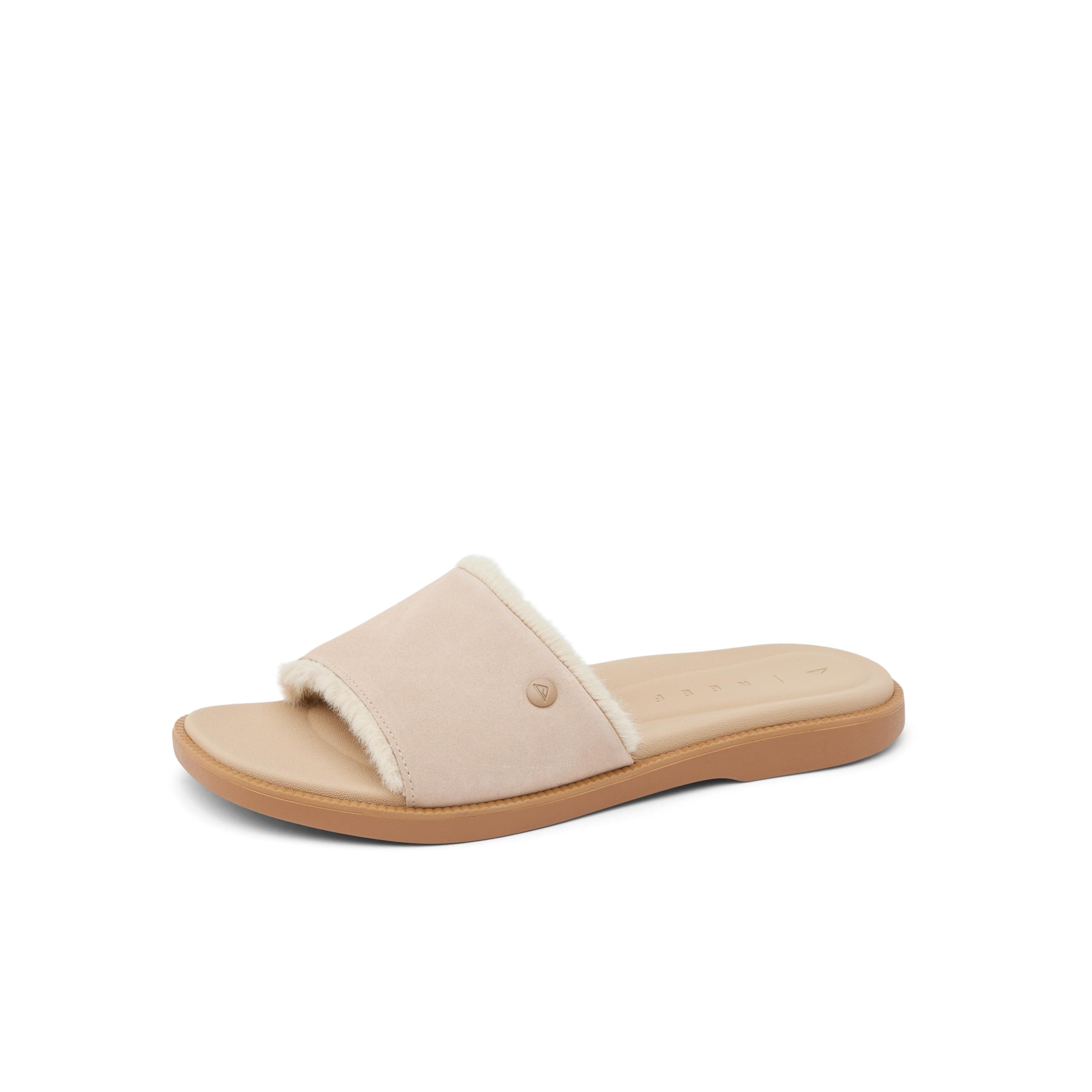 REEF Arrianah Women's Cozy Slide Sandal, Full Grain Leather & Faux Fur Lined