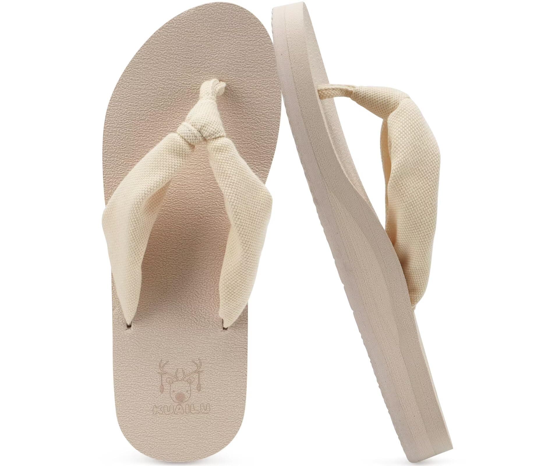 KuaiLu Comfortable Arch Support Flip Flops for Women Yoga and Beach Walking
