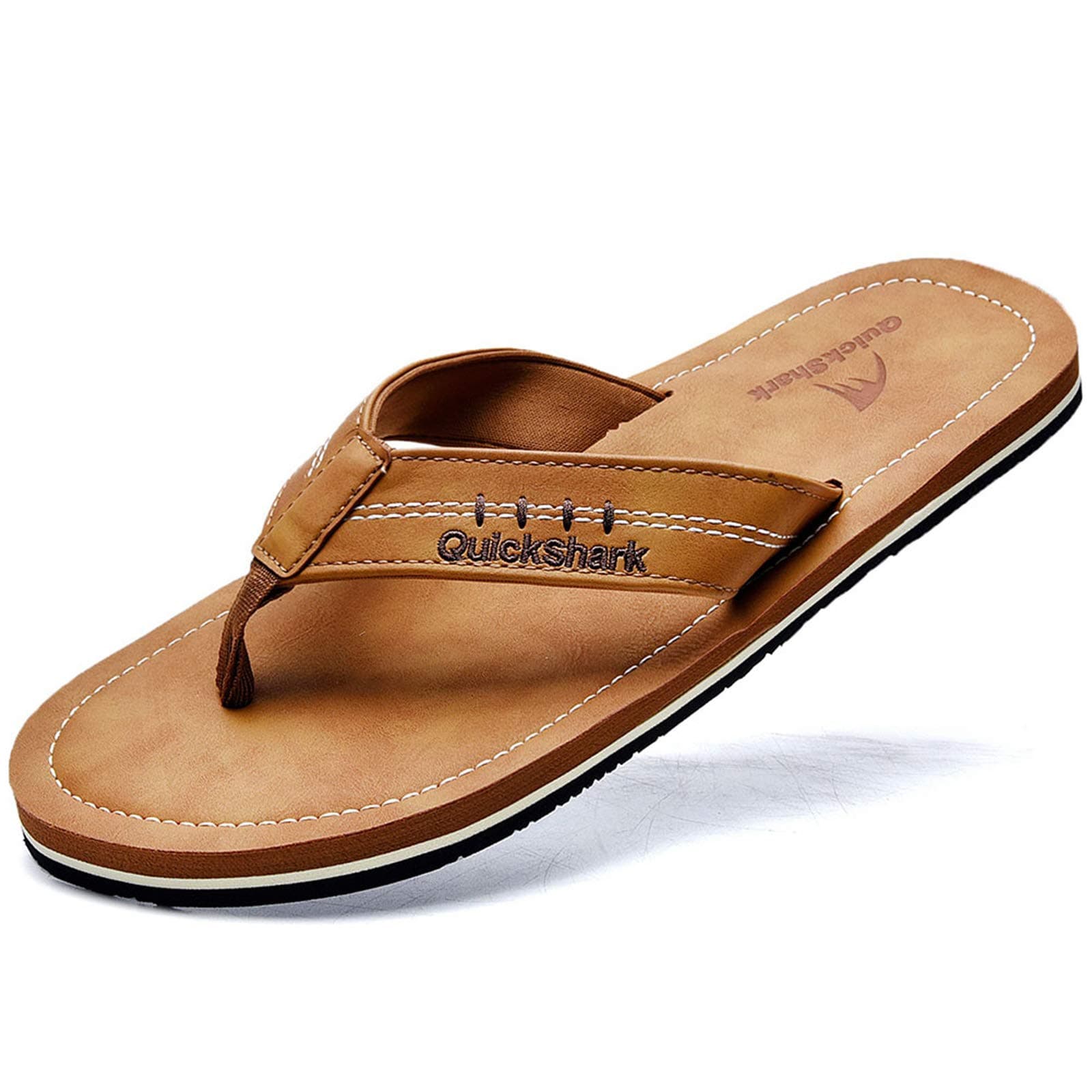 Quickshark Men's Arch Support Leather Thong Flip Flops Beach Slippers