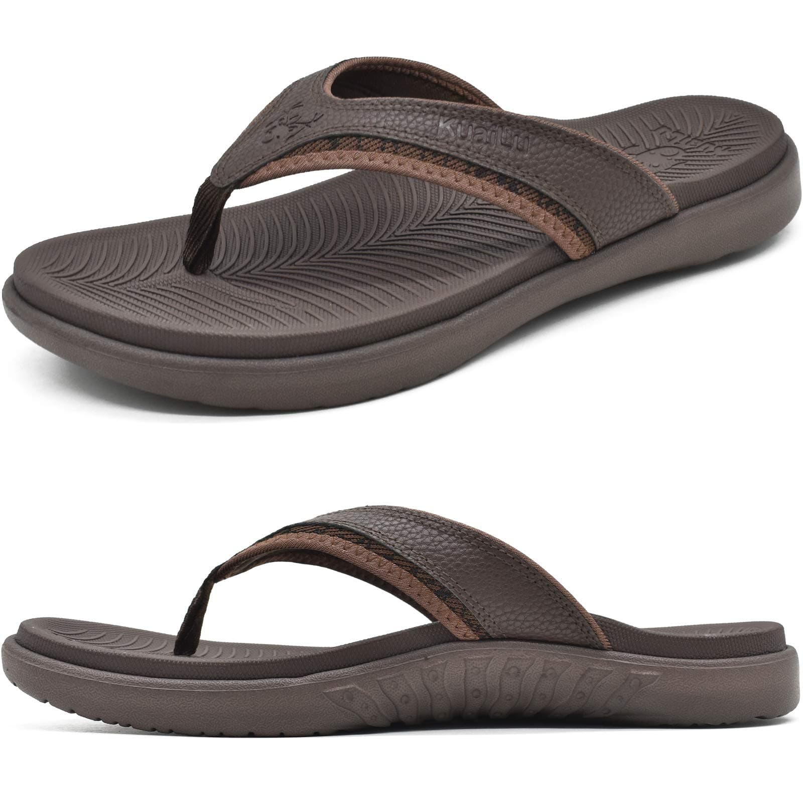 KuaiLu Mens Comfort Flip Flops with Arch Support for Plantar Fasciitis Outdoor Summer Beach