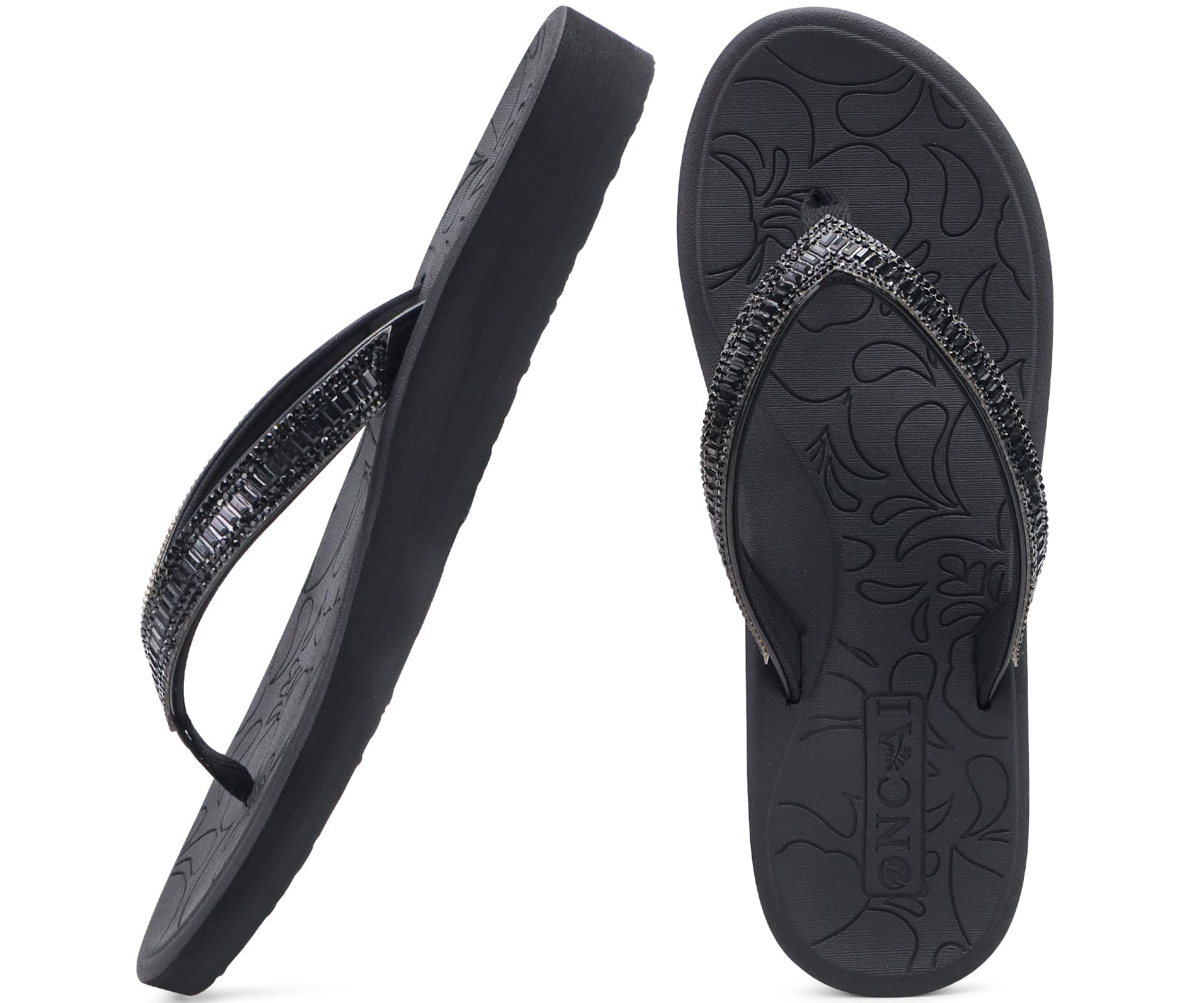 ONCAI Women's Rhinestone Flip Flops with Arch Support and Plantar Fasciitis Relief