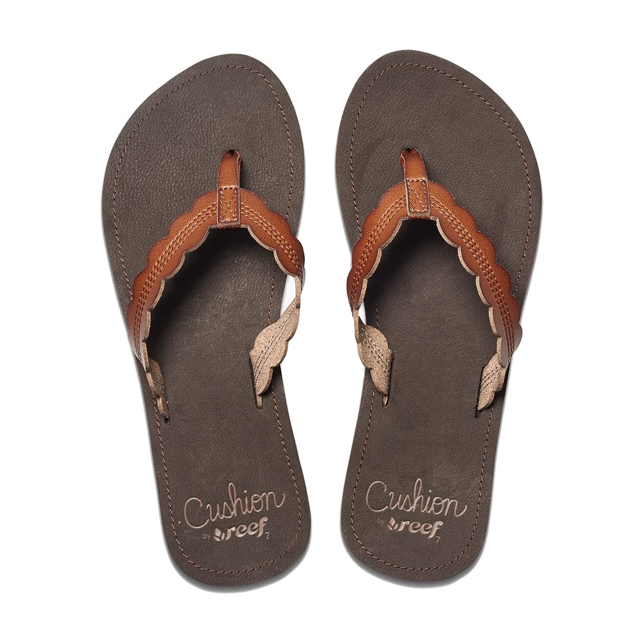REEF Women's Scallop Flip Flop, Vegan Leather, Soft Cushion Footbed