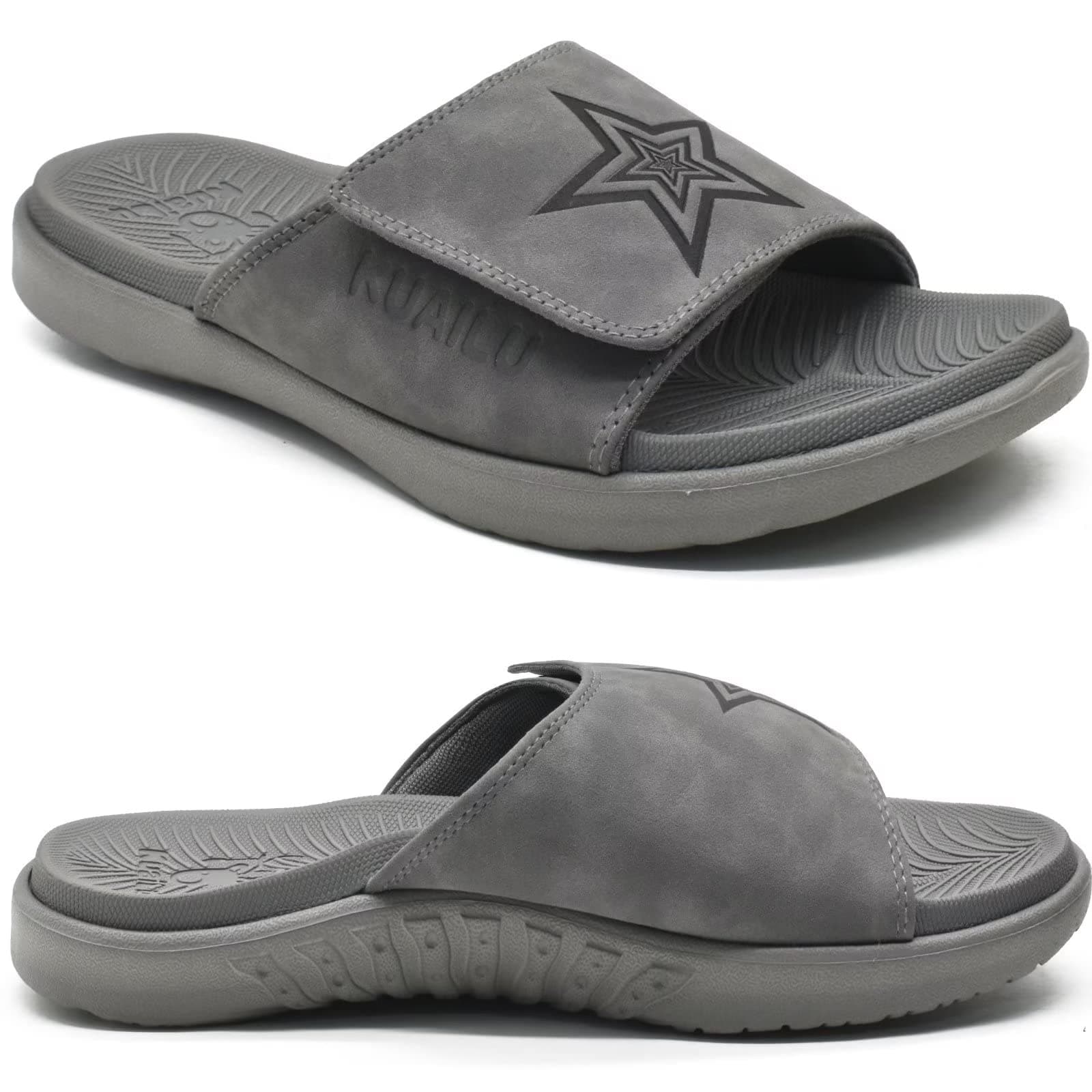 KuaiLu Mens Soft Cushion Arch Support Slides for Plantar Fasciitis Summer Slippers Size 7-15