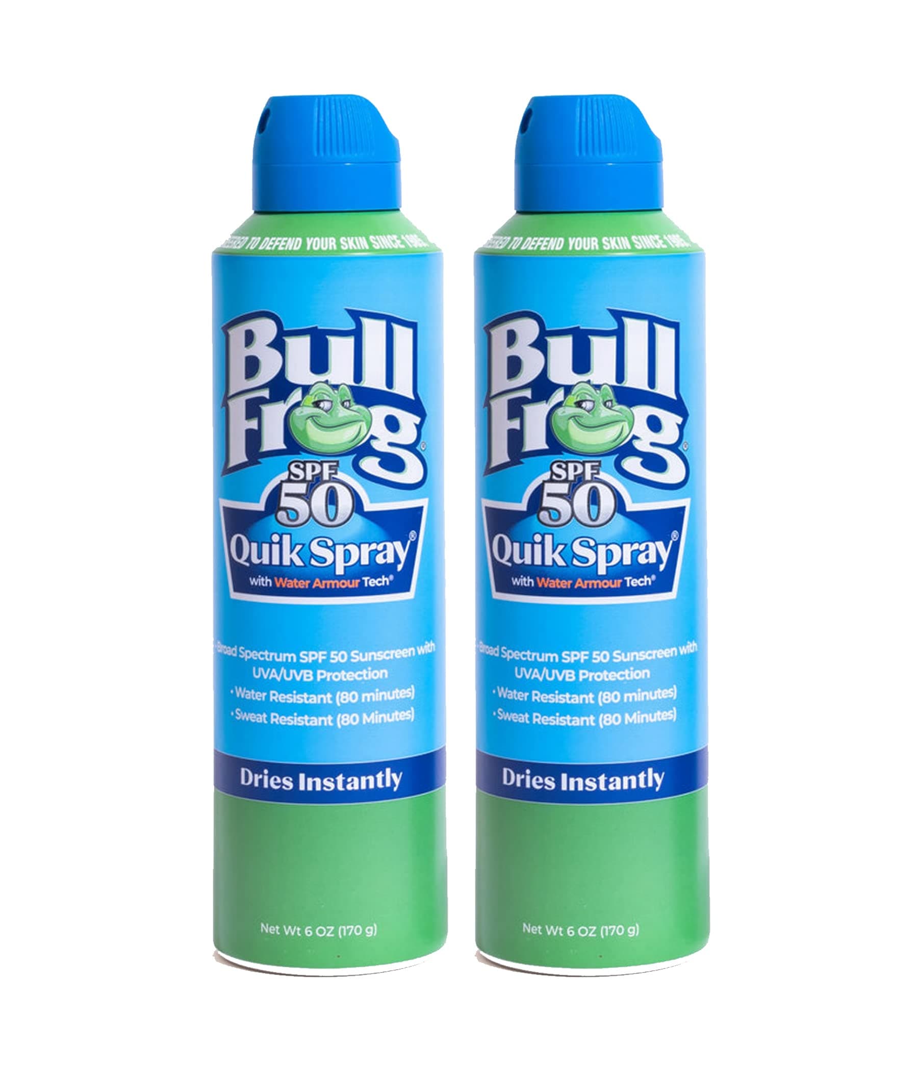Bullfrog Quik Spray Sunscreen SPF 50, Broad Spectrum Moisturizing, 2 Pack