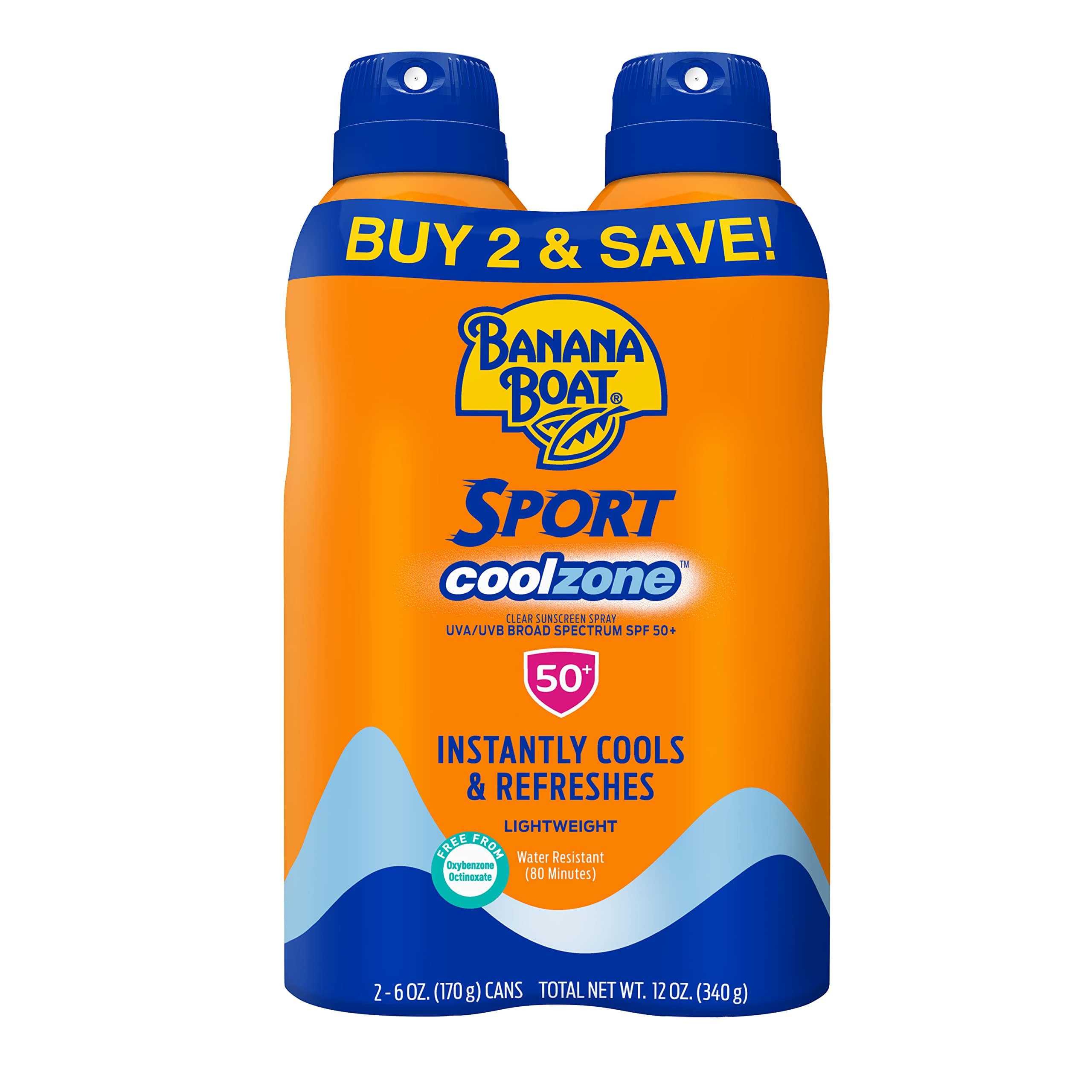 Banana Boat Sport Cool Zone SPF 50 Twin Pack | Oxybenzone-Free Sunscreen Spray