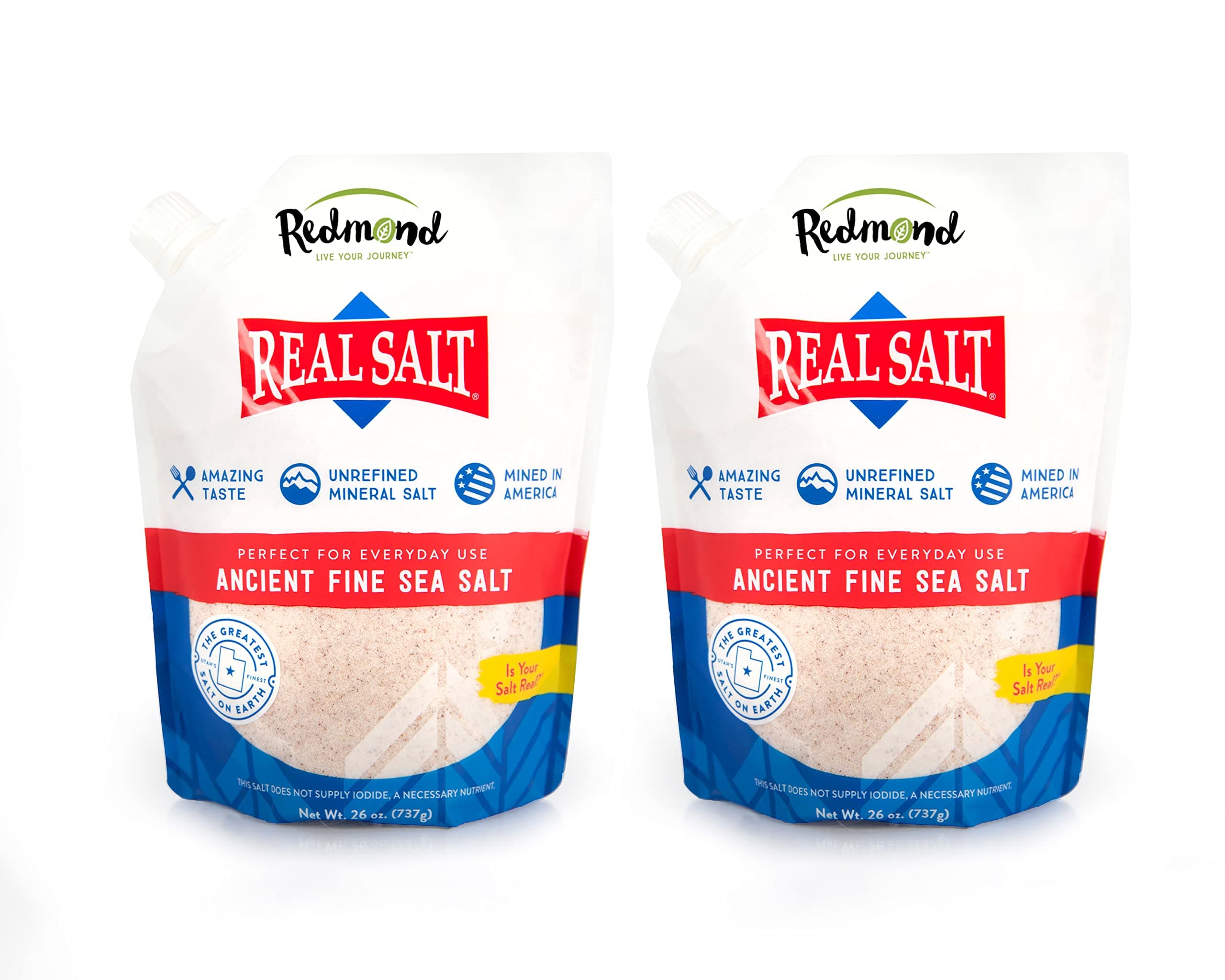 REDMOND Real Salt Fine Unrefined Mineral Sea Salt, 26 Oz (2 Pack)