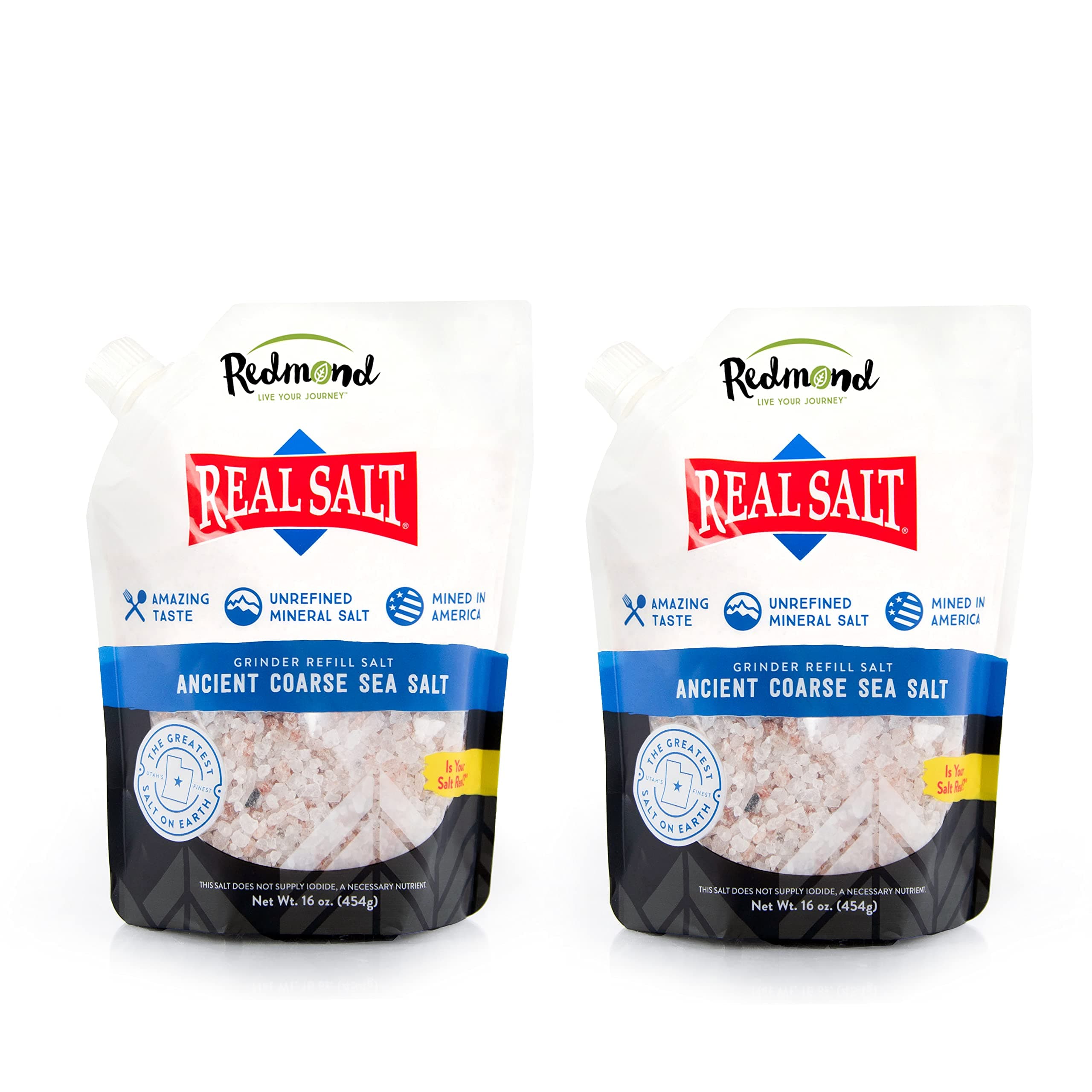 REDMOND Real Sea Salt - Natural Coarse Gluten Free, 16 Ounce Pouch (2 Pack)