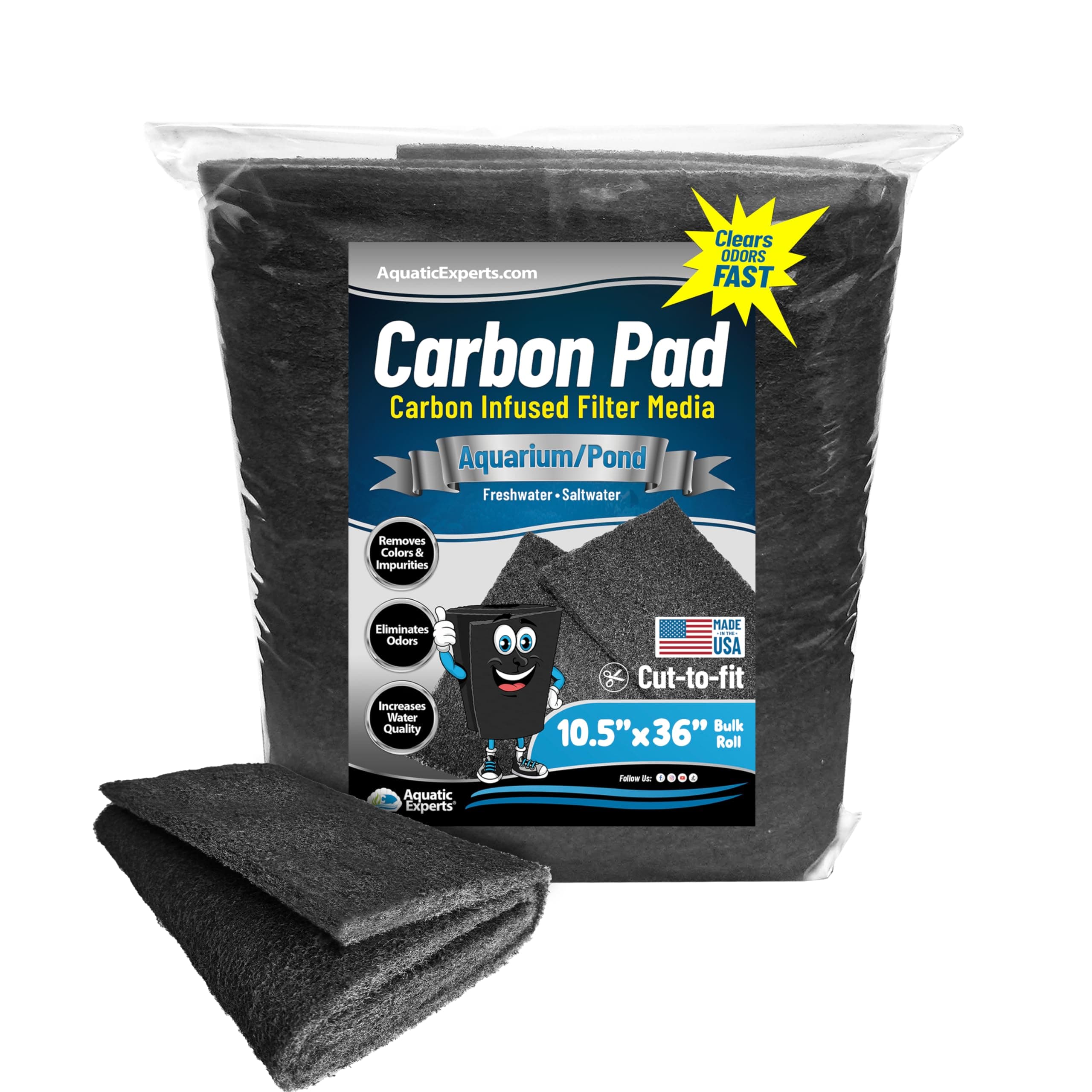 Crystal Clear Aquarium Carbon Pad - Fit to 10.5" x 36" Filters (Carbon Infused)
